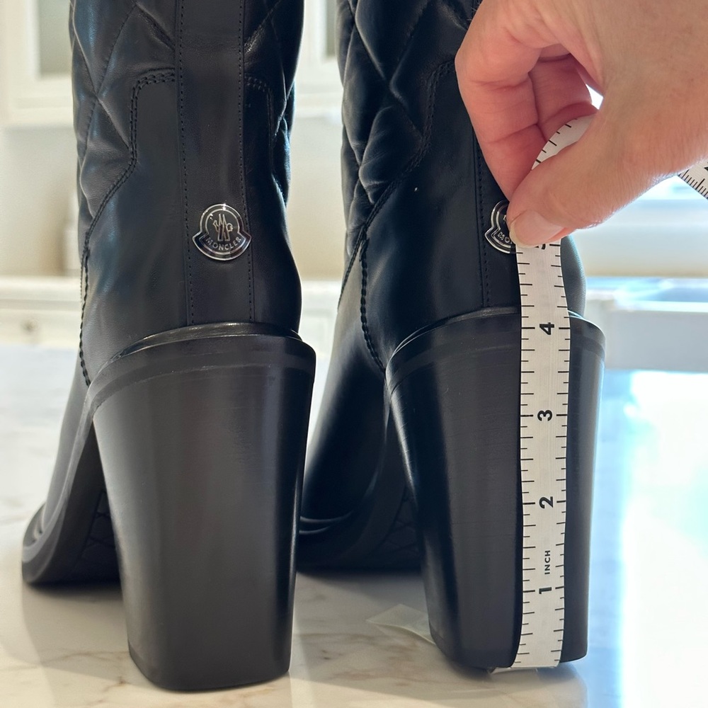 Moncler Leonie black quilted 4" heel boots, new in box. - Picture 3 of 4